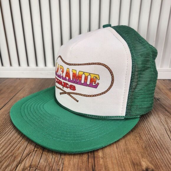 VTG Laramie Tires Snapback Trucker Hat Cap White Green Colorful Logo Farmer Mesh - Picture 1 of 10